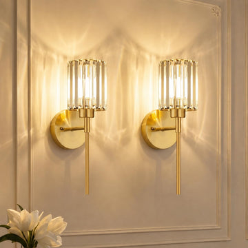 Crystal Battery Operated Wall Sconces, Brushed Gold Rechargeable Wireless Wall Sconce Lights with Dimmable