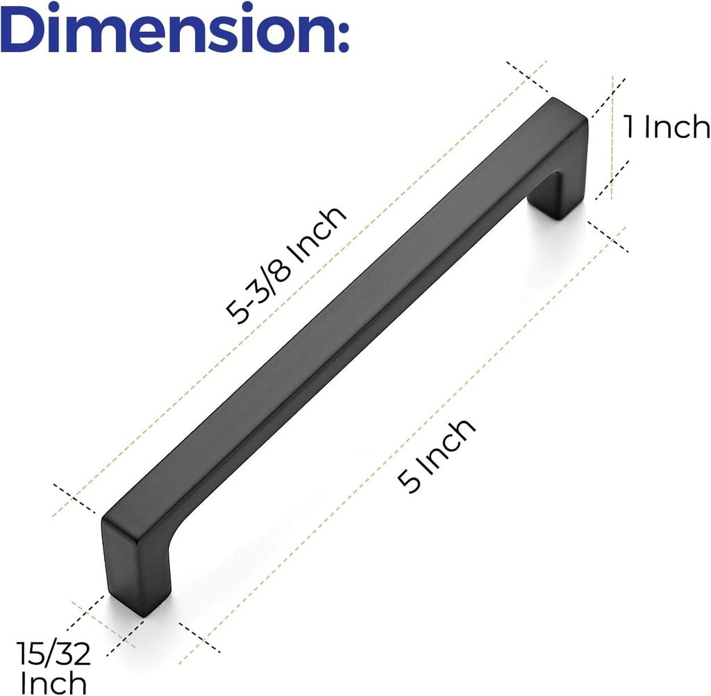5 Pack 5 Inch Square Cabinet Handles Matte Black Pulls Drawer Pulls Kitchen Hardware Flat Black Handles