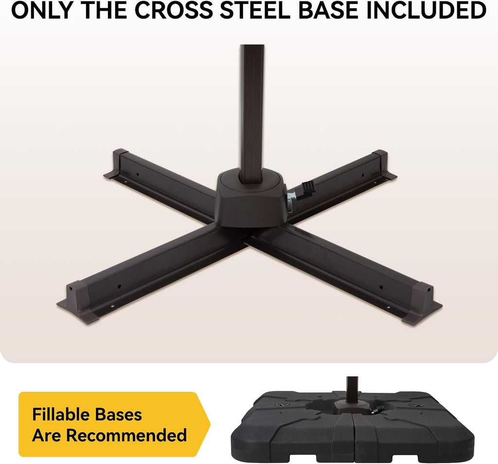 9x12 FT Cantilever Patio Umbrella with Base, Large Rectangular Offset Outdoor Umbrella with 360° Rotation