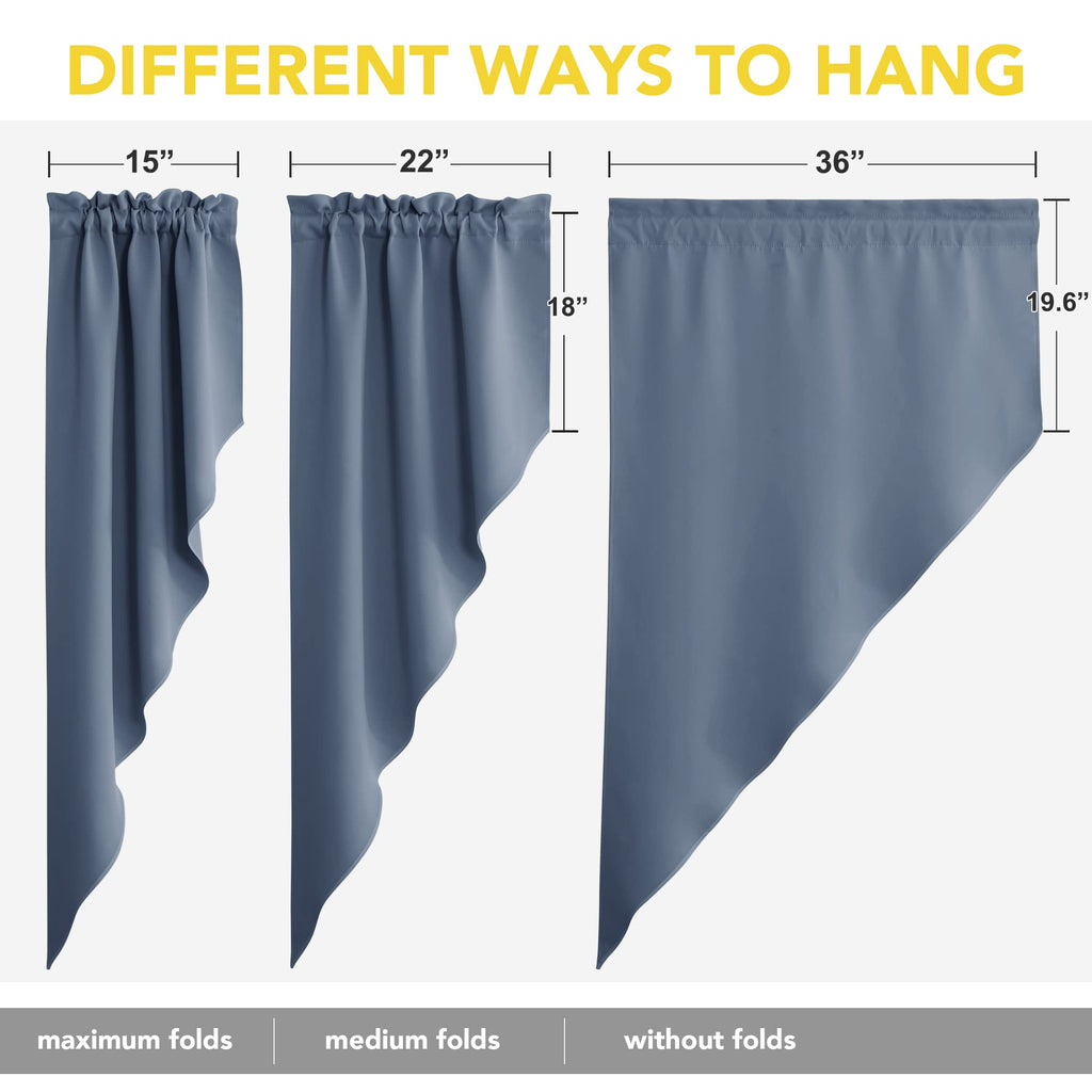Balckout Swag Curtain Valances, Farmhouse Rod Pocket Energy Saving Small Window Tiers for Thanksgiving, Stone Blue