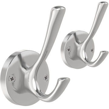 Brushed Nickel Wall Hooks Towel Hooks, 2 Pack Coat Robe Hook Heavy Duty Bathroom Double Hook Wall Mounted, Hand Towel