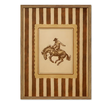 Vintage Western Cowboy Wall Art Stripe Bronco Rider Rodeo Wall Decor Painting, Southwestern Rustic Horse Poster