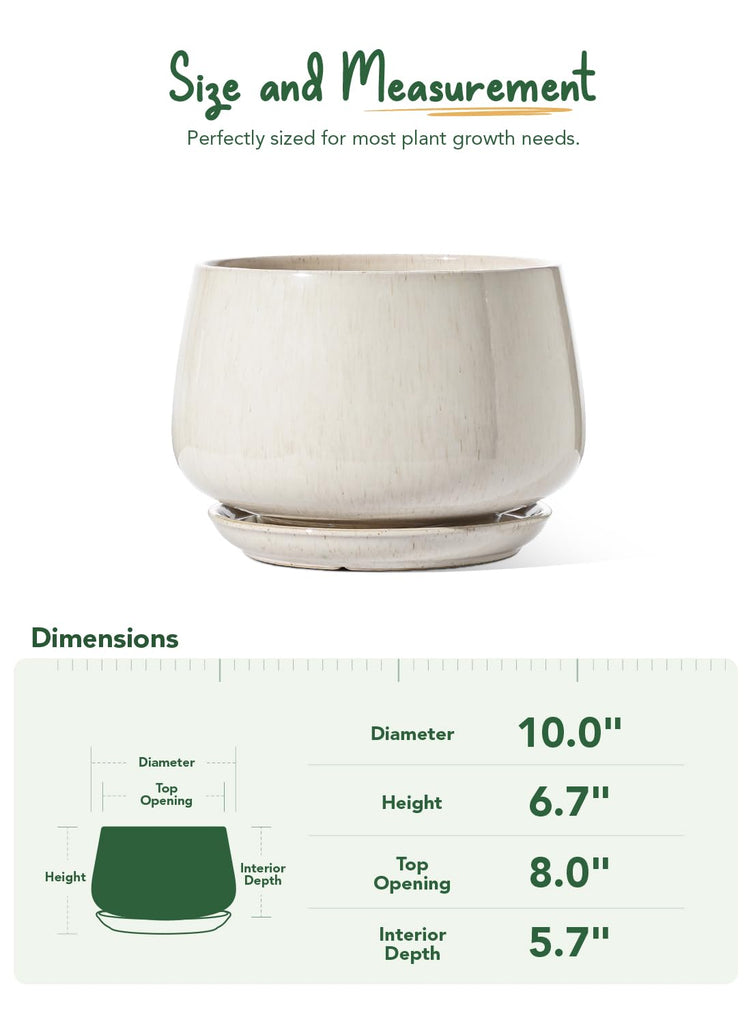 Ceramic Planter, 10 Inch, Large Plant Pot, Reactive Glaze Beige