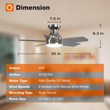 Ceiling Fans with Lights, 32 inch Low Profile Ceiling Fan with Light and Remote Control, Flush Mount, Reversible, 3CCT, Dimmable, Quiet, Nickel Small Ceiling Fan for Bedroom Indoor/Outdoor Use A103-B0CLNMG58R