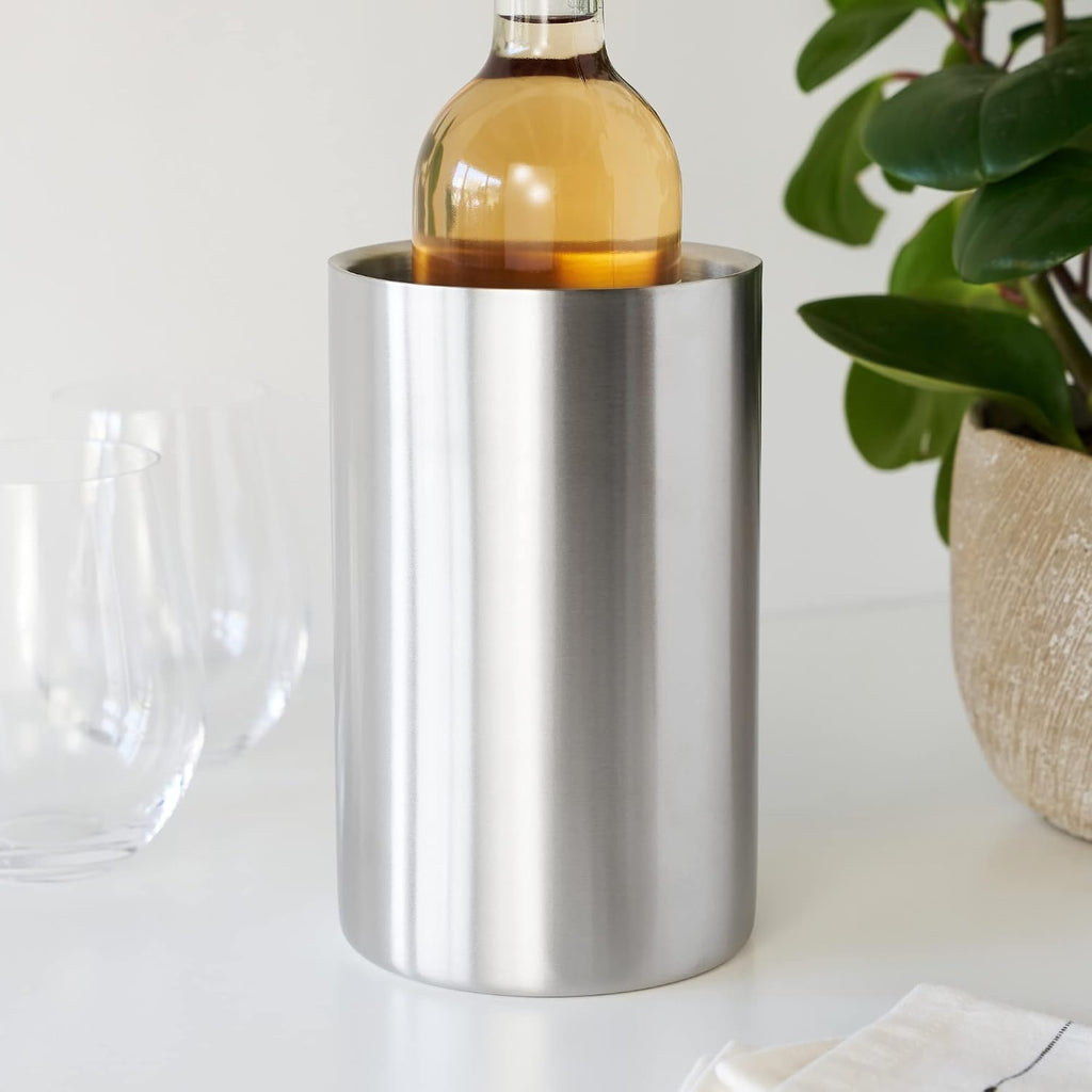 Cellar Wine Chiller, Double Walled Stainless Steel Bottle Chiller, No Ice Needed, Fits Standard Bottles, Silver, Set