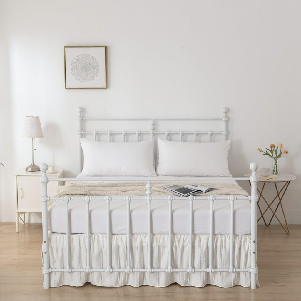 Bed Skirt - Ruffled Bed Skirt - with Split Corners - Ivory