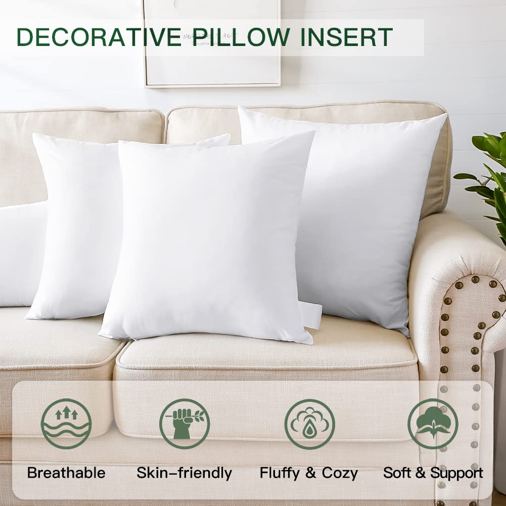 Pack of 2 Throw Pillow Inserts, 20 x 20 Square Cushion Inner Soft Fluffy Plump Stuffer Cushion Pads White Decorative