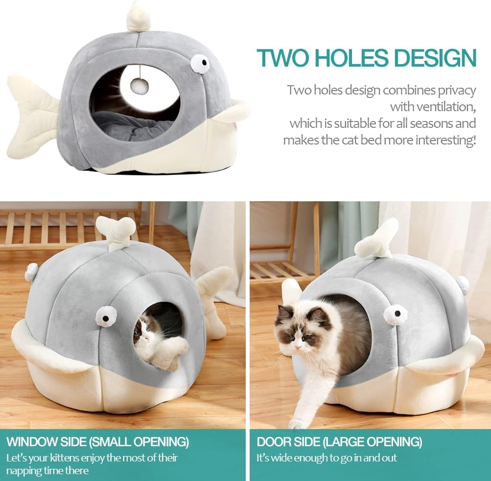 Cat Beds for Indoor Cats - Cat Bed Cave with Removable Washable Cushioned Pillow, Soft Plush Premium Cotton No
