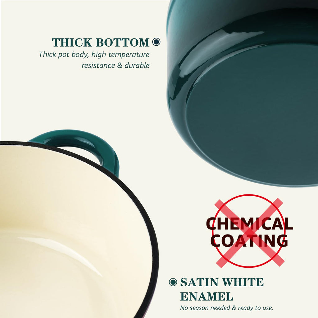 Enameled Cast Iron Dutch Oven - 7QT Pot with Lid Cookbook