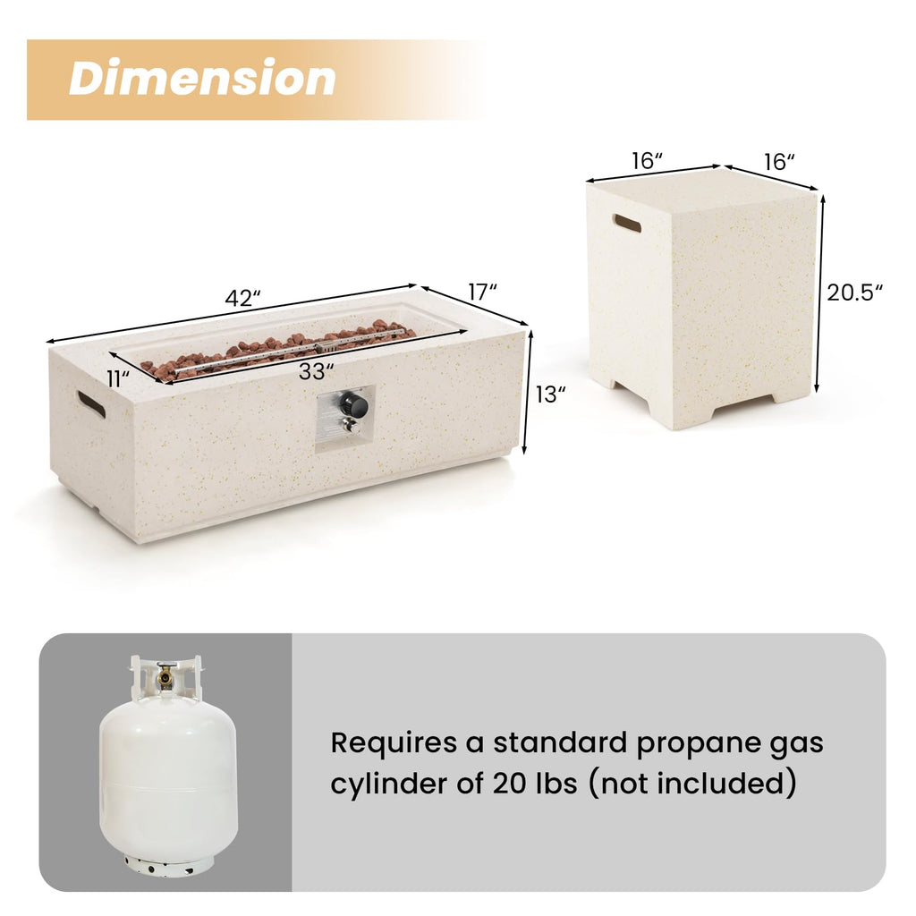 50, 000 BTU Propane Fire Pit Table Set, 42" Terrazzo Fire Pit Table with Hideaway Tank Holder, Stainless Steel Burner