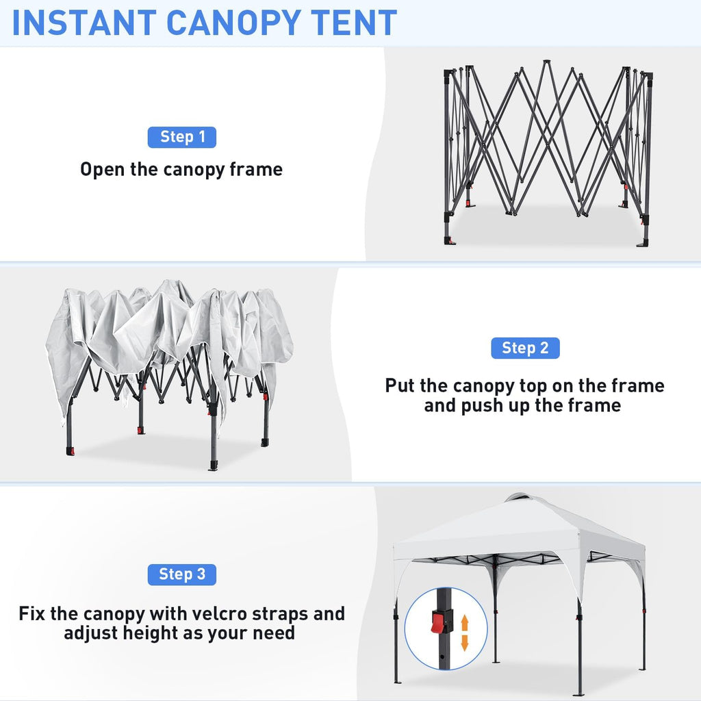 Pop Up Canopy, 10x10 FT Instant Outdoor Canopy Tent with Carrying Bag, 3 Adjustable Heights