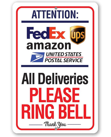 Delivery Sign for Package and Box Deliveries - Please Ring Bell Instructions - Directional Deliveries Sign, Porch