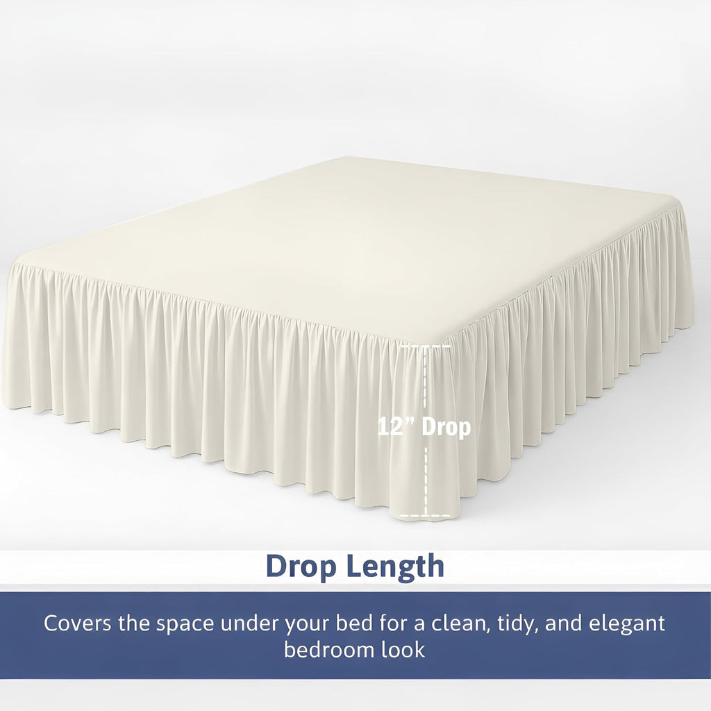King Size Ruffled Bed Skirt - 24 inch Drop Dust Ruffle Bedskirt with Split Corners, Easy Fit Platform Design Bed