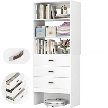 Freestanding 1.8FT Closet System with Leather Handles for Small Space White