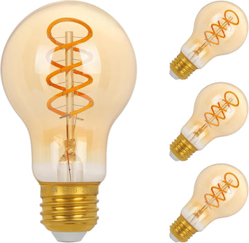 Vintage Edison LED Light Bulbs A19, E26 Base, Dimmable 4W 2200K Candlelight Warm Glow, 300 Lumens 40 Watt Equivalent