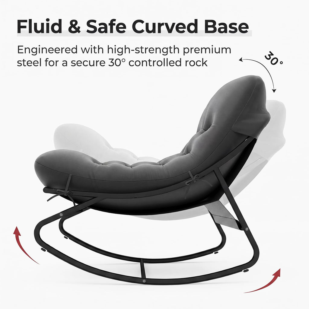 Outdoor Rocking Chair with Ottmans, Cozy Papasan Rocking Chair with Thick Cushion, 450lbs Capacity Indoor Outdoor