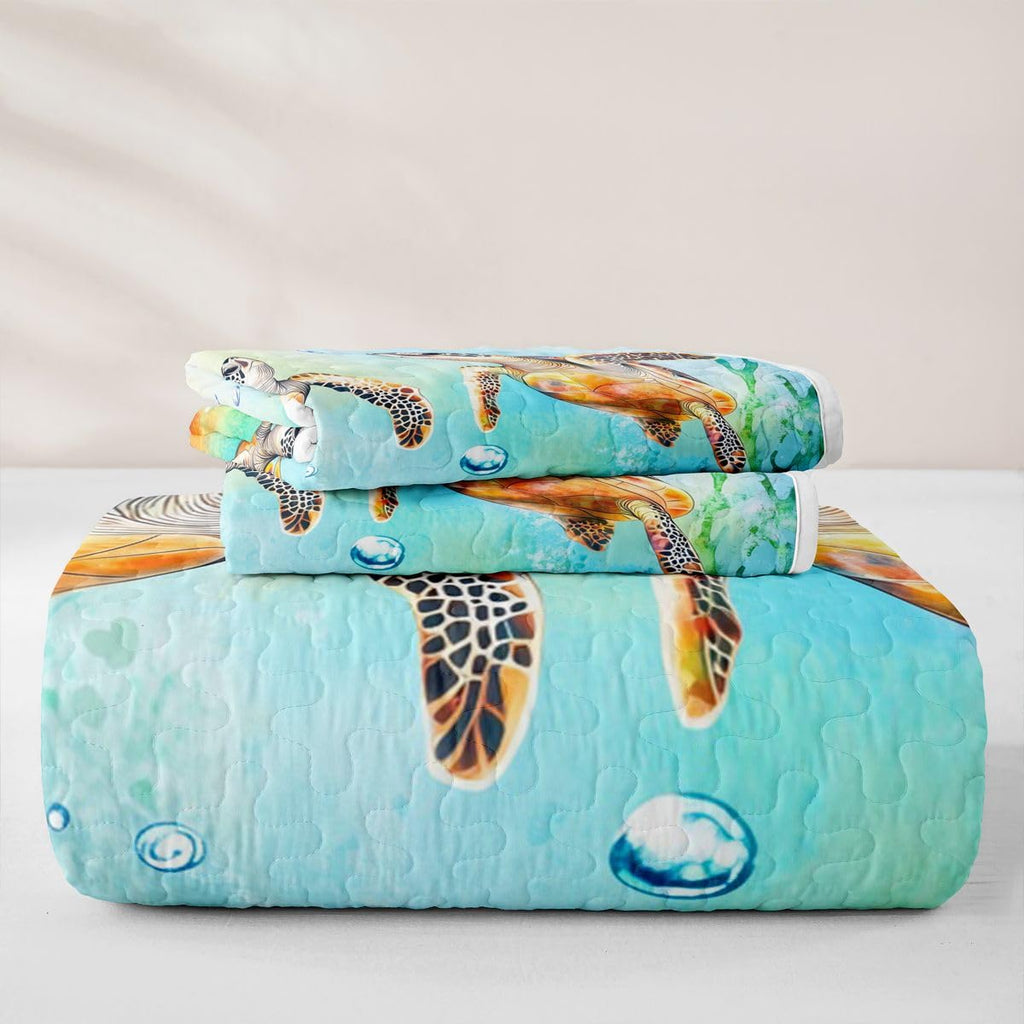 Sea Turtle Coastal Beach Quilts for Bed