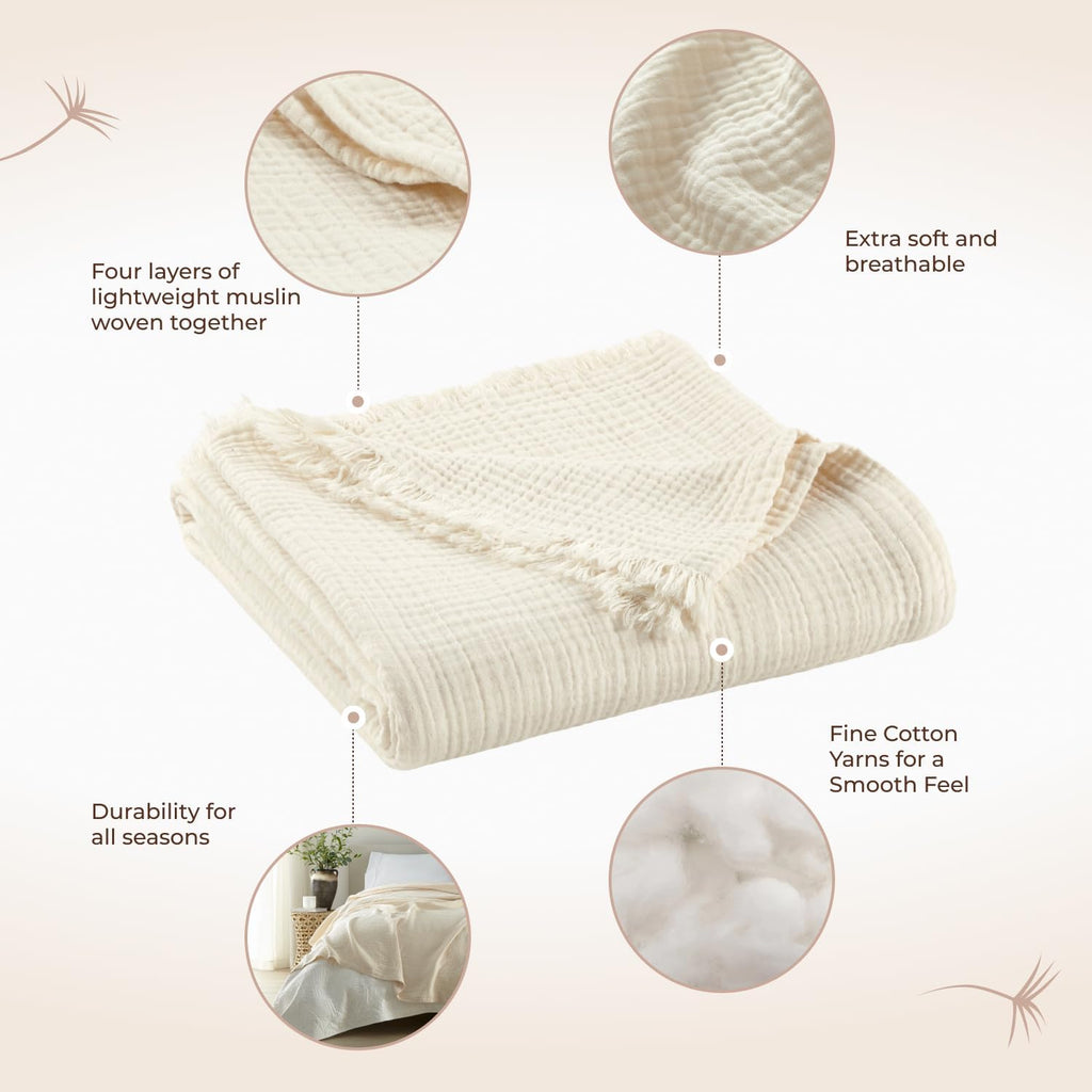 100% Cotton Organic Muslin Baby Swaddle Blanket GOTS & Fairtrade Certified Organic Cotton - Couch Living Room
