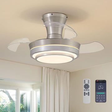 Retractable 28 Inch Low Profile Ceiling Fan - Brushed Nickel