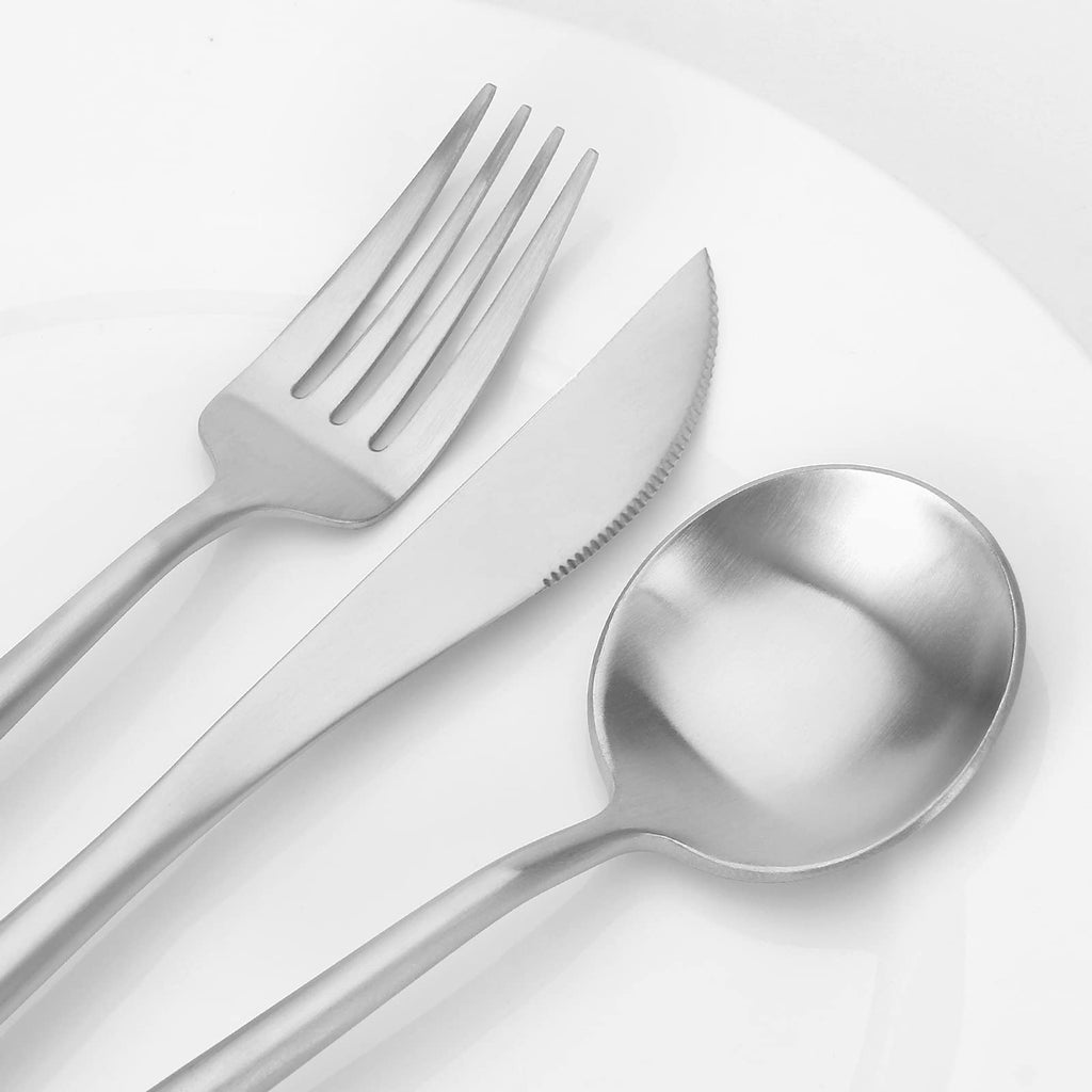 Matte Silverware Set, 20 Piece Stainless Steel Cutlery Flatware Set, Kitchen Utensil Sets for 4, Tableware With Knife