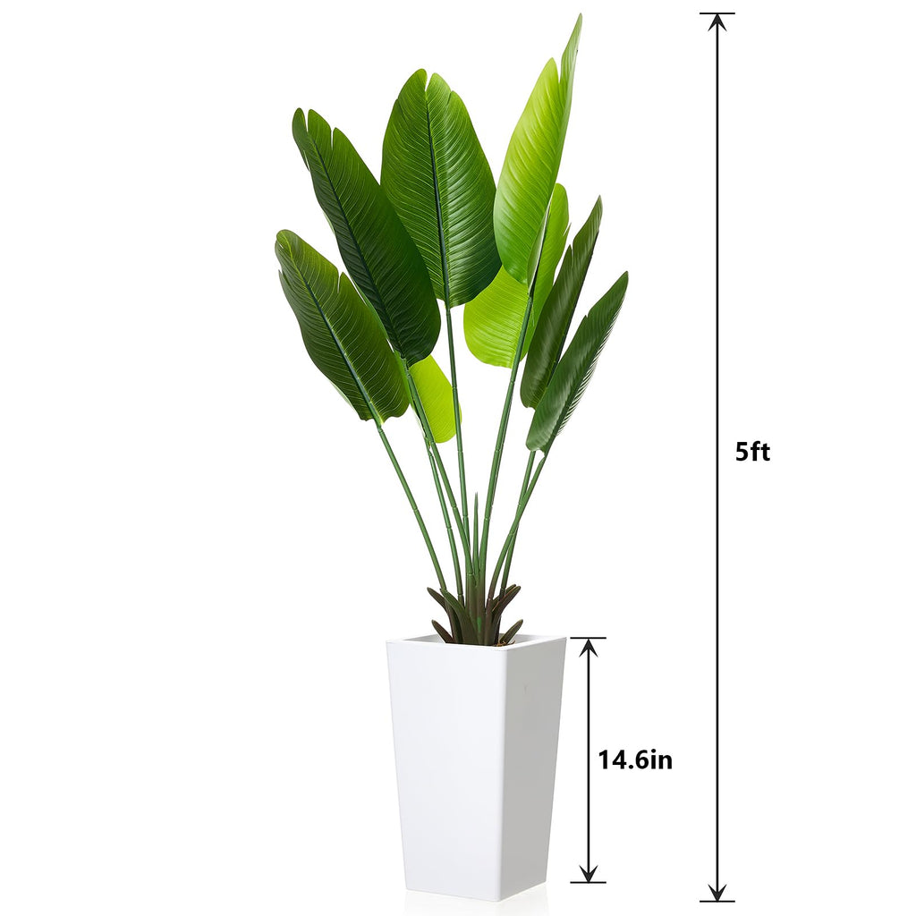 4.7FT Artificial Banana Leaf Tree Indoor, 56" Bird of Paradise Faux Floor Plant Tree, Large Fake Tropical Potted