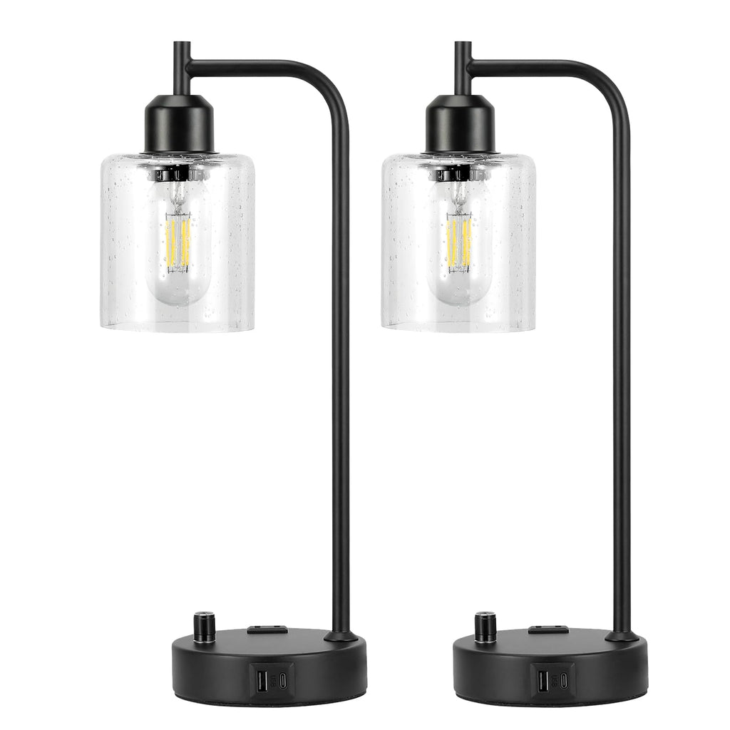 Industrial Bedside Lamps Set of 2, Fully Dimmable Desk Lamps