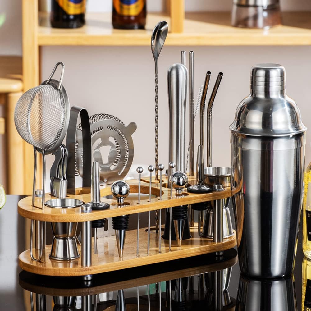 Bartender Kit | Professional 24-Piece Mixology Bar Tool Set | with Travel Bartender Bag and Stylish Bamboo Stand - Set of 24