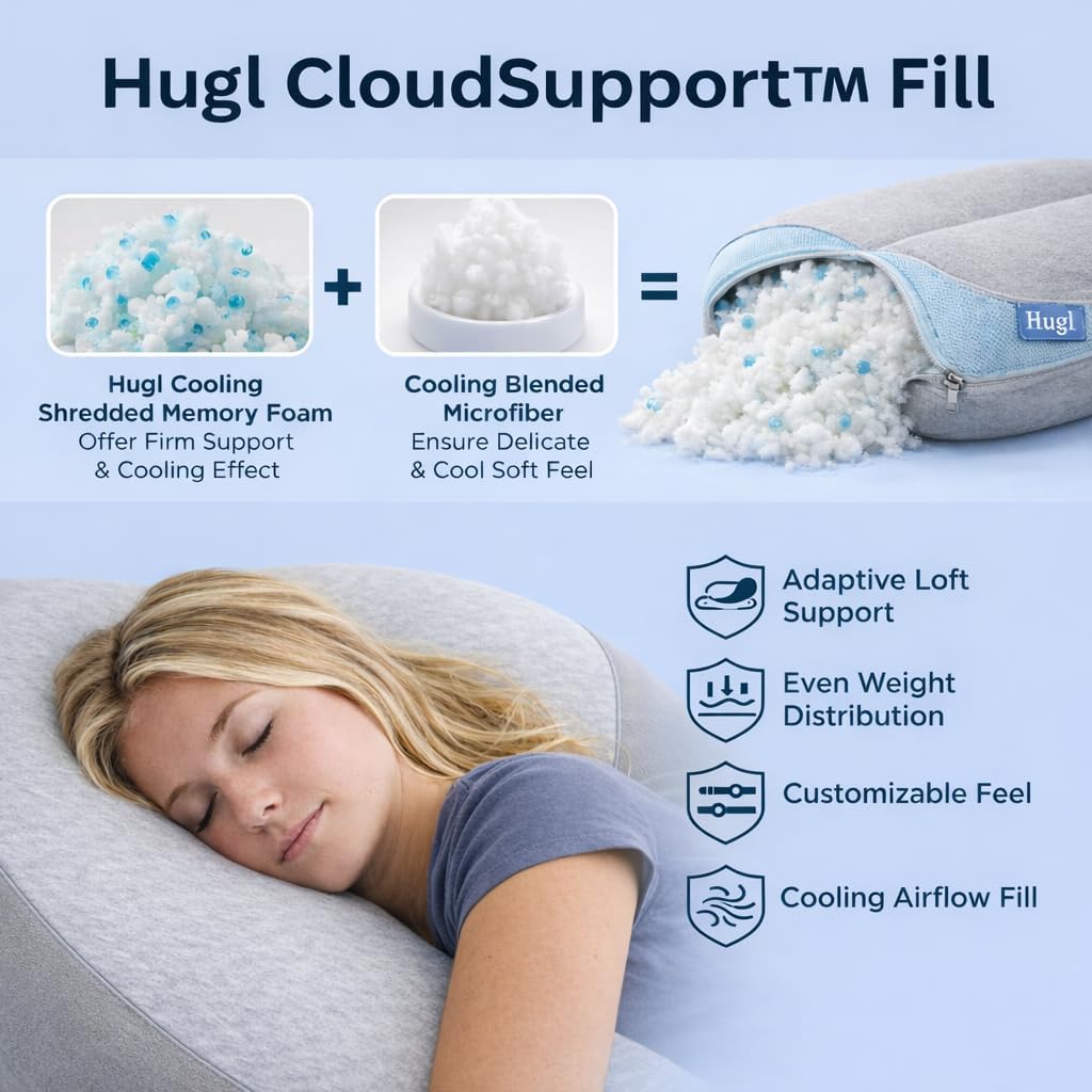 Hugl Cooling Body Pillow for Adults, U Shaped Pregnancy Pillow, Grey