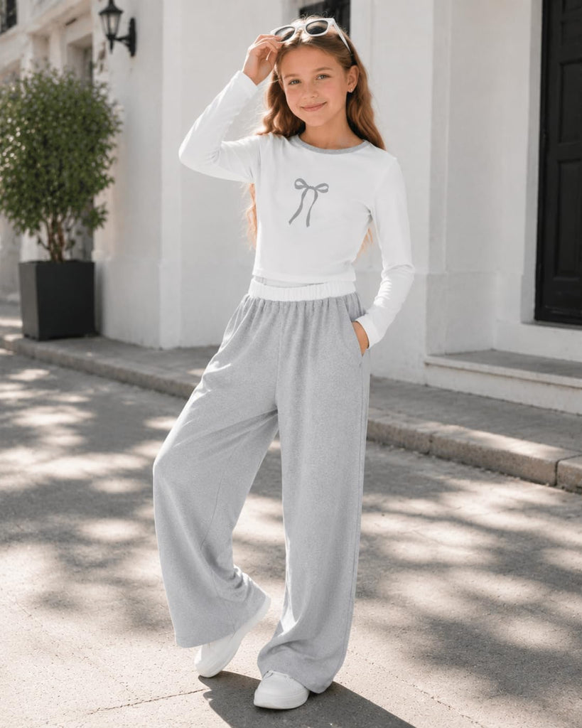 Tween Girls Clothes 2 Piece Outfit Long Sleeve Top + Wide Leg Pants Girl Trendy Clothing Set