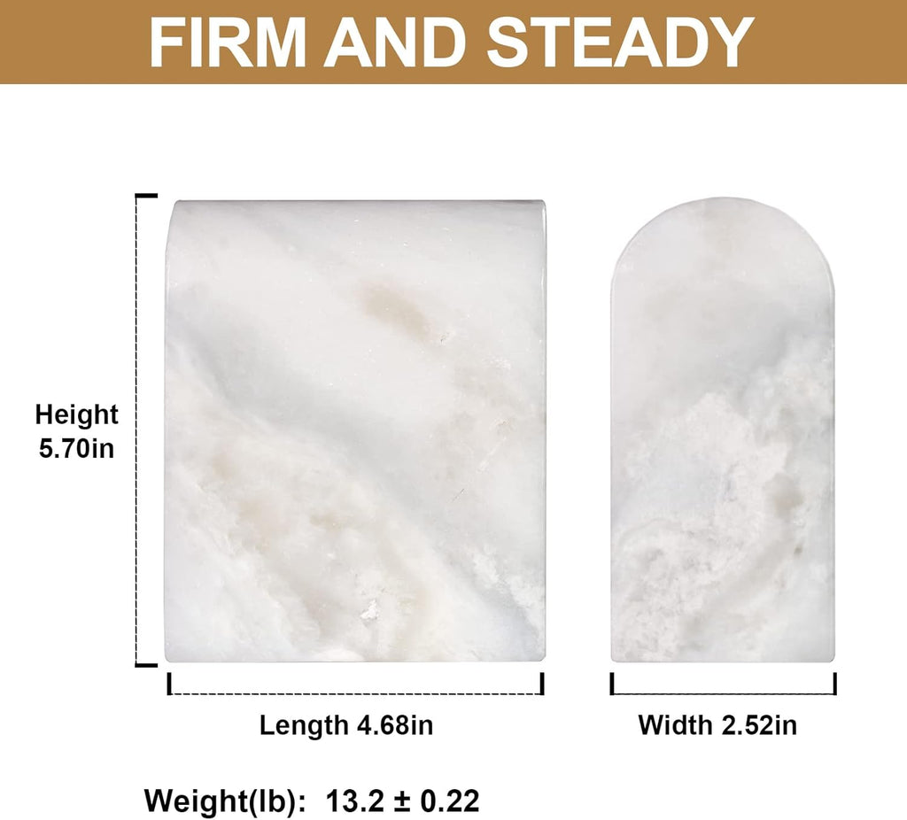 African Natural Marble Bookends for Shelves, Non-Slip Book Ends, 13LBS Ultra Heavy Duty Marble Book Holder Organizer