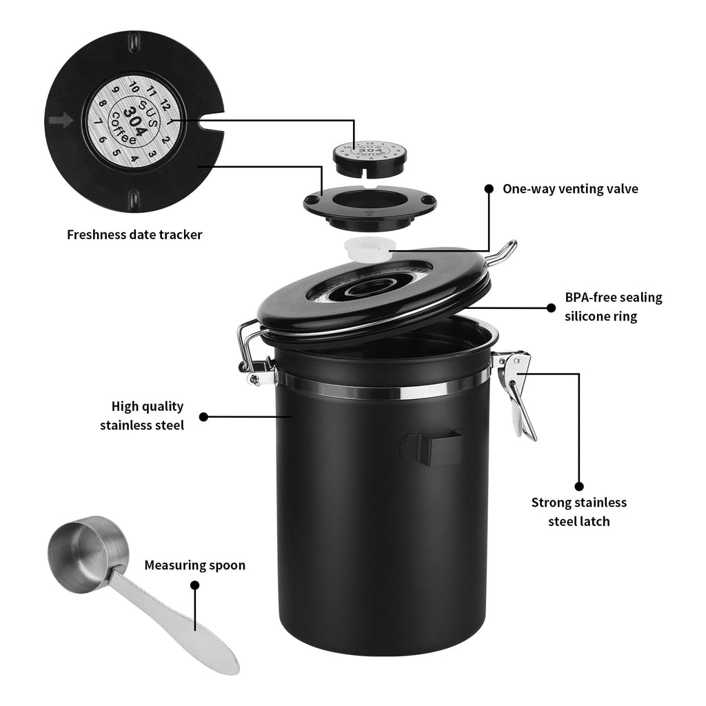 22oz Stainless Steel Airtight Coffee Canister with Date Tracker