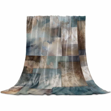 Teal Brown Abstract Throw Blanket, Geometric Marble Color Block Super Soft Warm Flannel Blankets for Bed Couch Sofa