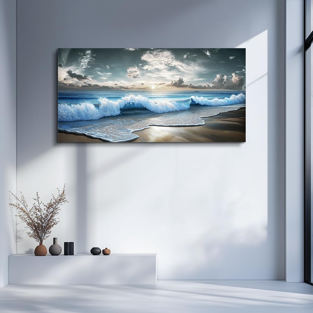 Blue Ocean Canvas Wall Art Large Paintings Landscape Nature Artwork For Walls Wall Decor Beach Pictures Office Waves