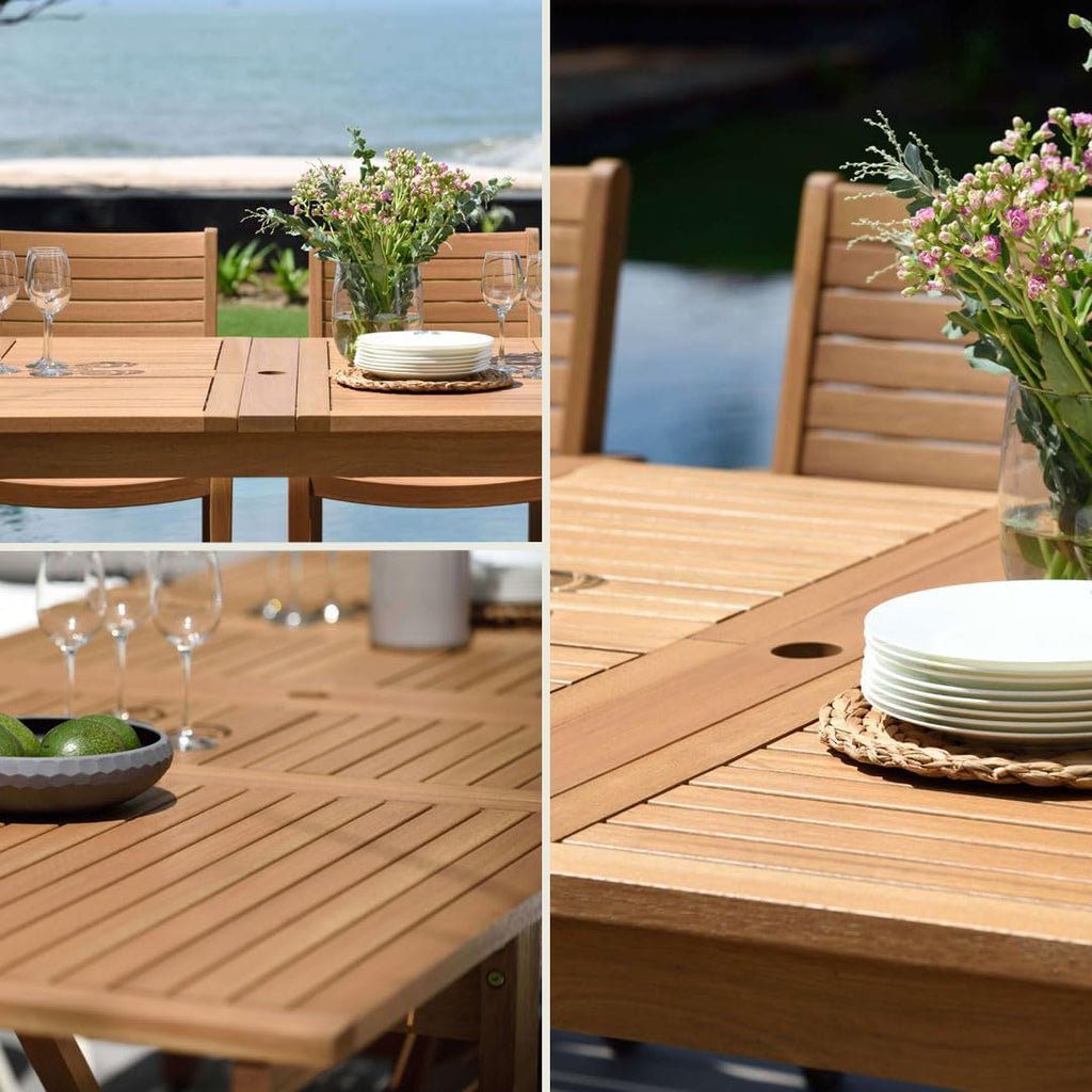 Berlin 9-Piece Teak Finish Rectangular Extendable Patio Dining Set