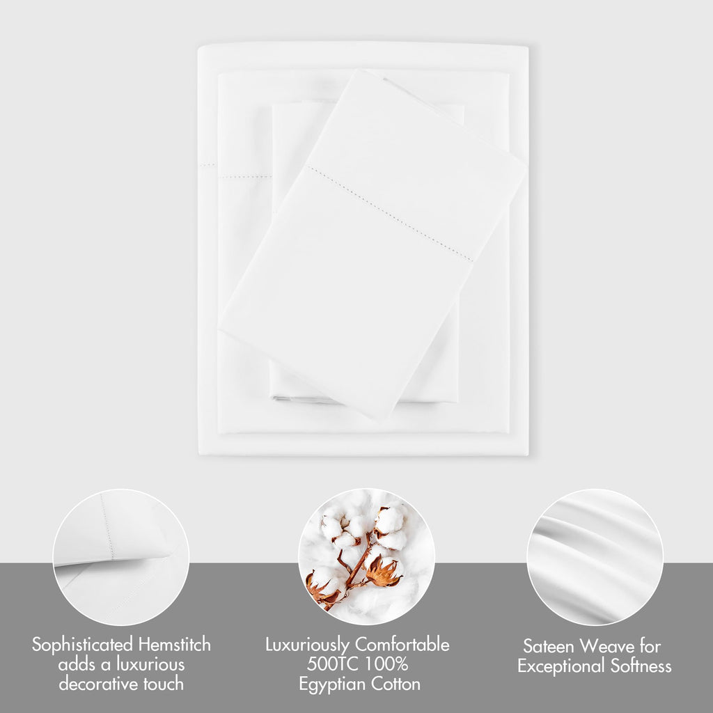 100% Egyptian Cotton Sheets Queen Bed Set, White