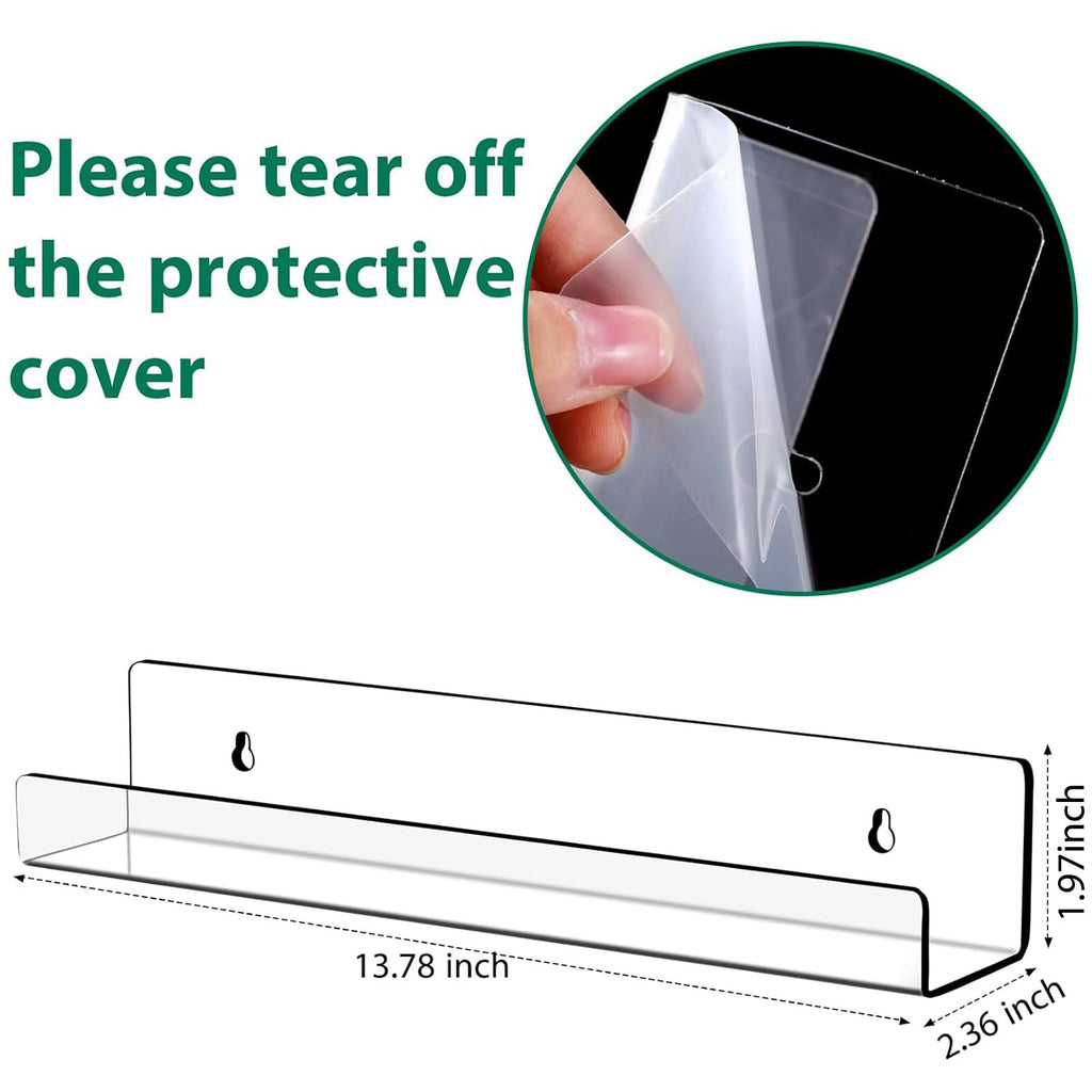 8 Packs 14 Inch Acrylic Floating Shelf Wall Mounted Invisible Acrylic Shelf Ledge Floating Bookshelf Office Bedroom
