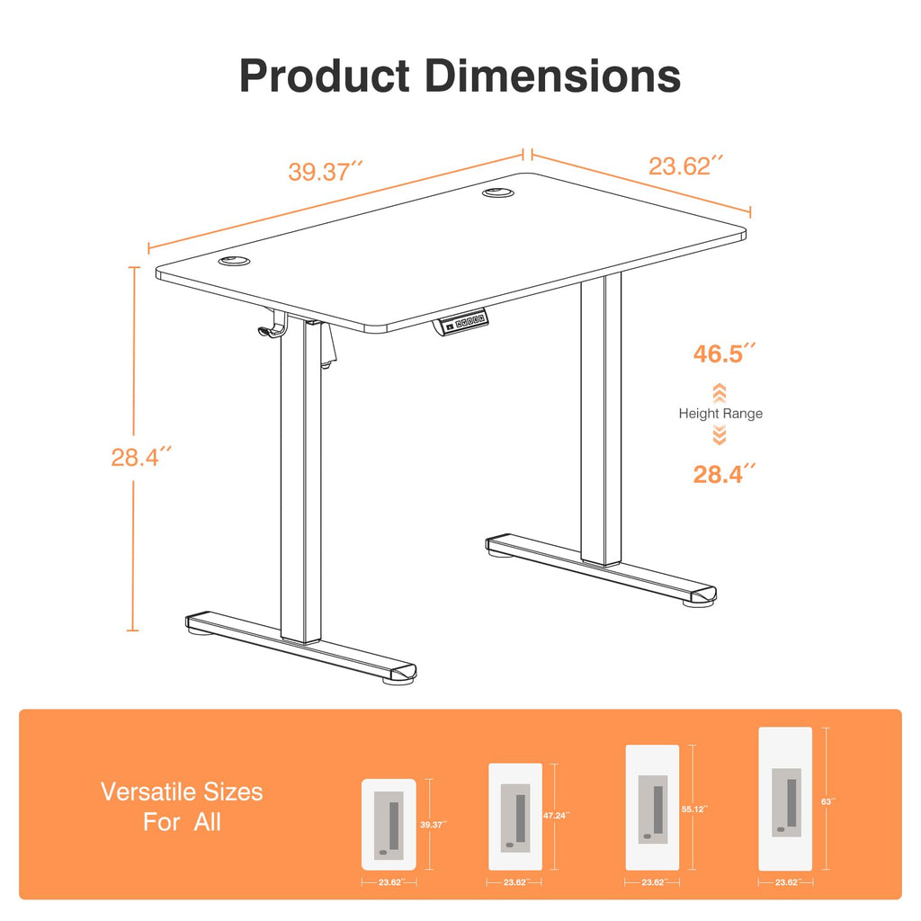 Electric Standing Desk, Computer Desk, 40x24 Inch