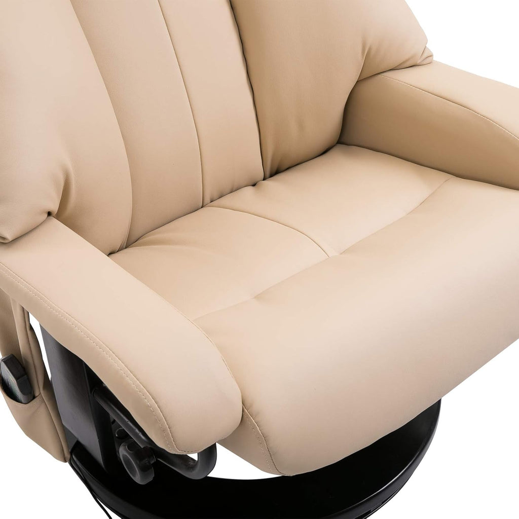 Modern Reclining Swivel Lounge Chair and Ottoman — Beige PU Leather