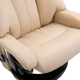 Modern Reclining Swivel Lounge Chair and Ottoman — Beige PU Leather