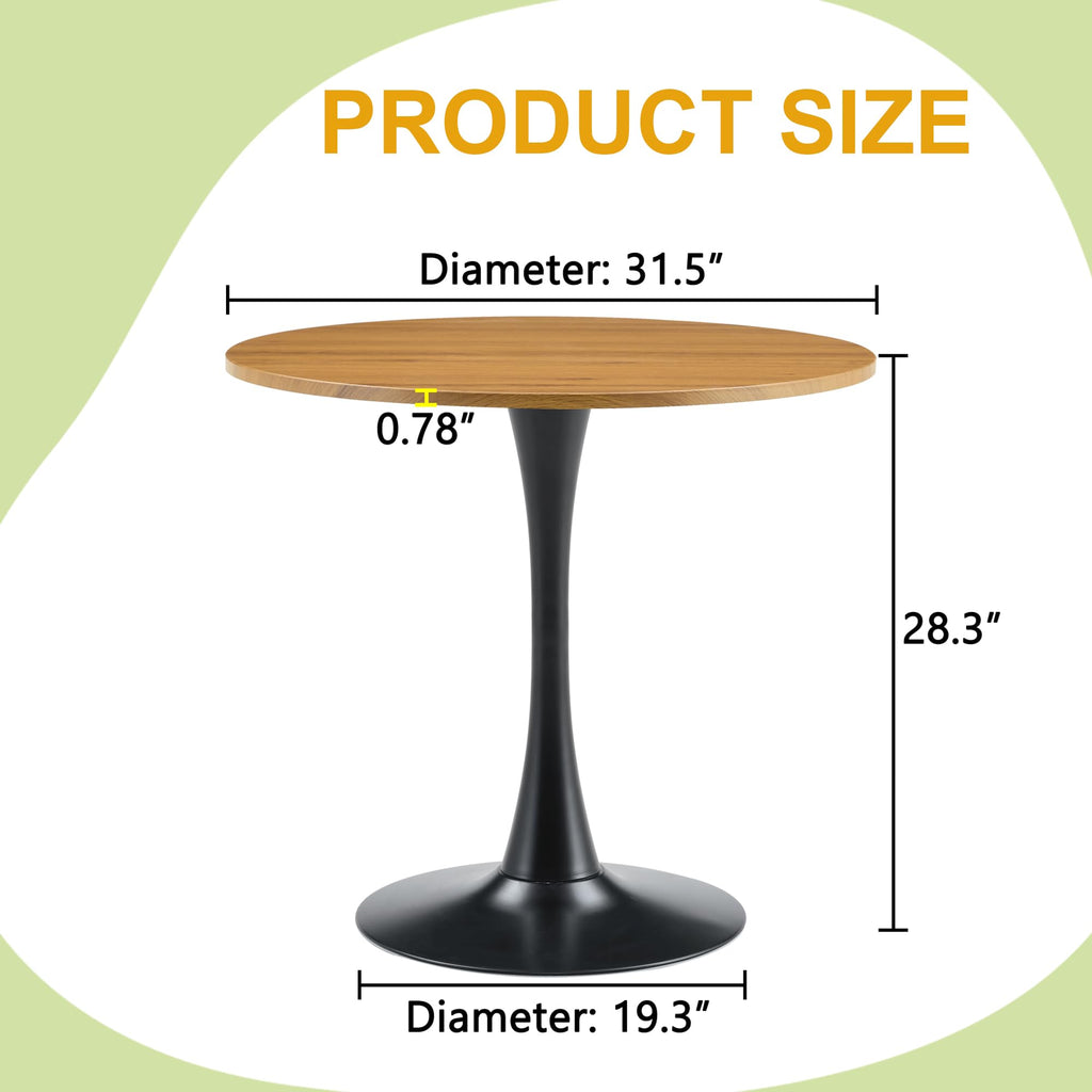 Wood Round Dining Table for Small Space, 32" Tulip Tables with Metal Pedestal Base, Bistro Table for 2/3/4 People