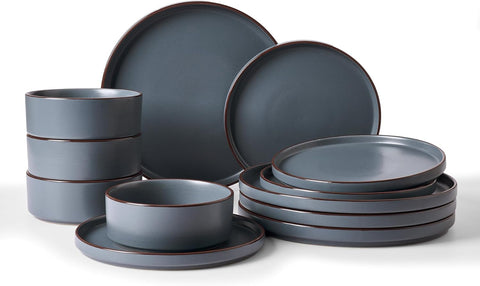 Nebula Ridge Stoneware Dinnerware Sets, Plates and Bowls Sets for 4, 12 Pieces Dishes Set