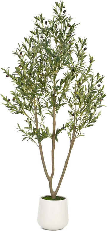 Artificial Olive Tree 6FT Tall Faux Olive Tree Artificial Indoor with Natural Wood Trunk and Lifelike Fruits