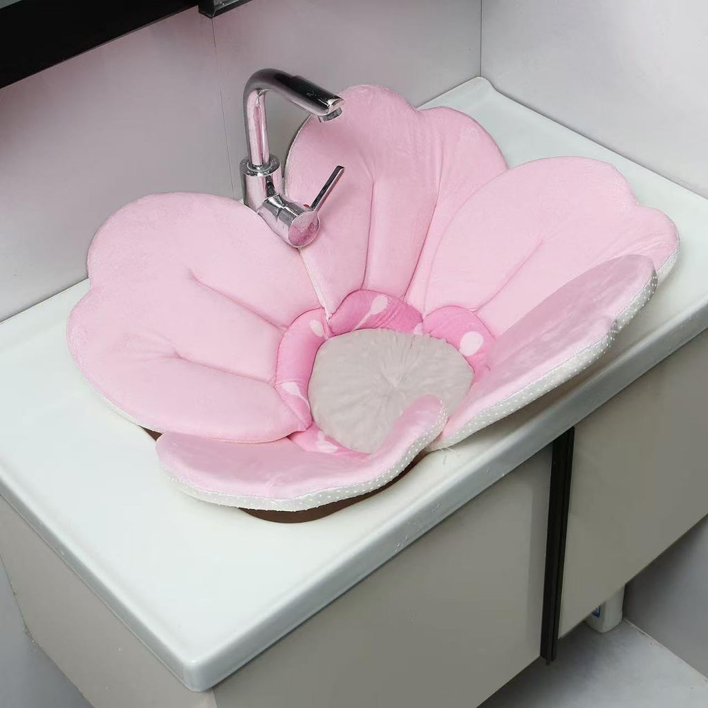 Baby Bath Flower for Sink - Romantic Cherry Blossom Plush Mat - Soft Newborn Insert & Infant Bathtub Cushion