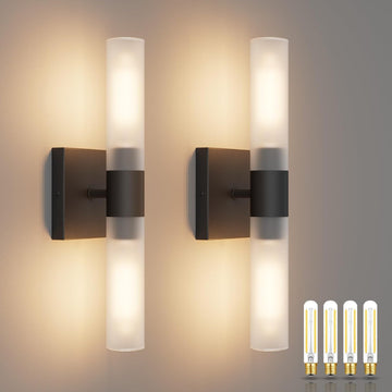 Black Wall Sconces Set of Two,15.7in Dimmable Hardwired LED Sconce Lighting Modern Indoor Vanity Sconce with Frosted