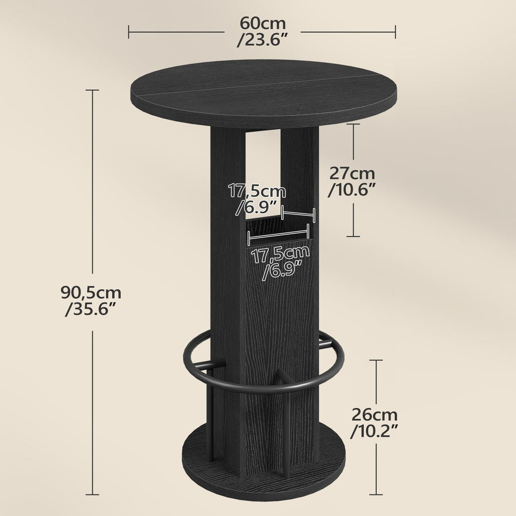 Round Bar Table, 35.6" H Bistro Pub Table with Footrest