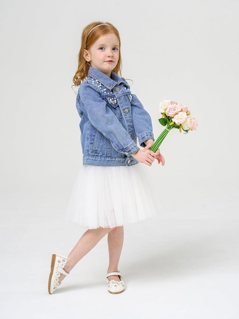 Toddler Girls Denim Jacket Sequin Patchwork Jean Jacket Little Kids Button Down Long Sleeve Jean Coat