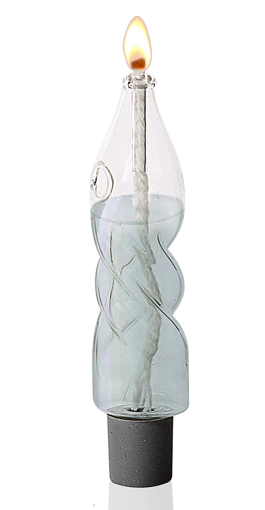 Glass Paraffin Shabbat Candle Holder Cup and Wick, Twisted Candle Shape - 4 inch Tall, Elegant Design, Fits Standard