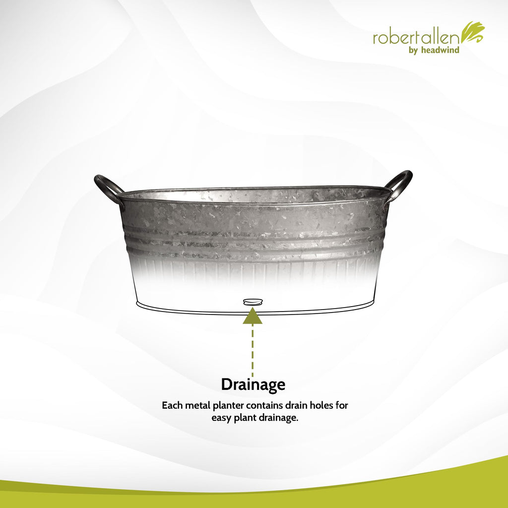 Decorative Planter - Oval Galvanized Tubs Planter with Handles - 24 Inch Lightweight Steel Indoor Oval Plant Pot with