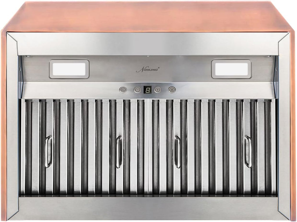30 Inch Copper Island Mount Range Hood 610 CFM LED Lights Dishwasher-Safe Baffle Filters