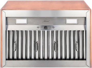 30 Inch Copper Island Mount Range Hood 610 CFM LED Lights Dishwasher-Safe Baffle Filters
